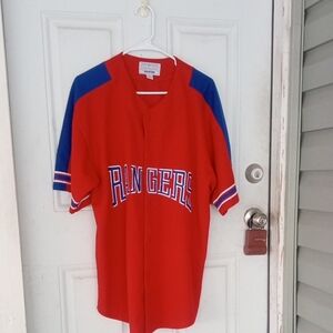 STARTER Red and Blue Texas Rangers Button Down Jersey